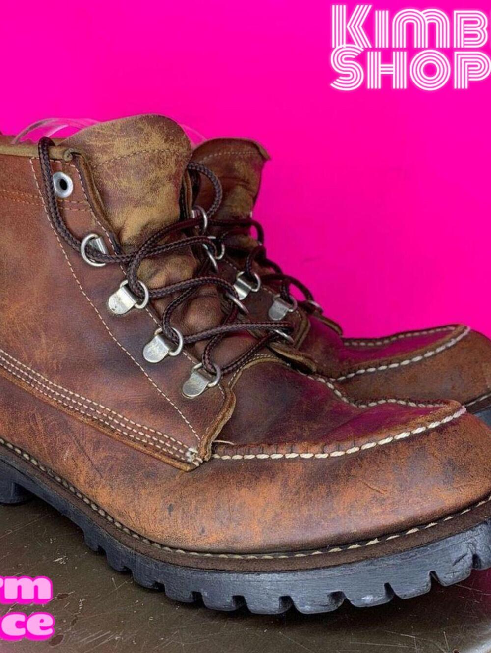Vintage Wood n Stream by Weinbrenner Brown Leather Lug Sole Work Boot US 7E Wide